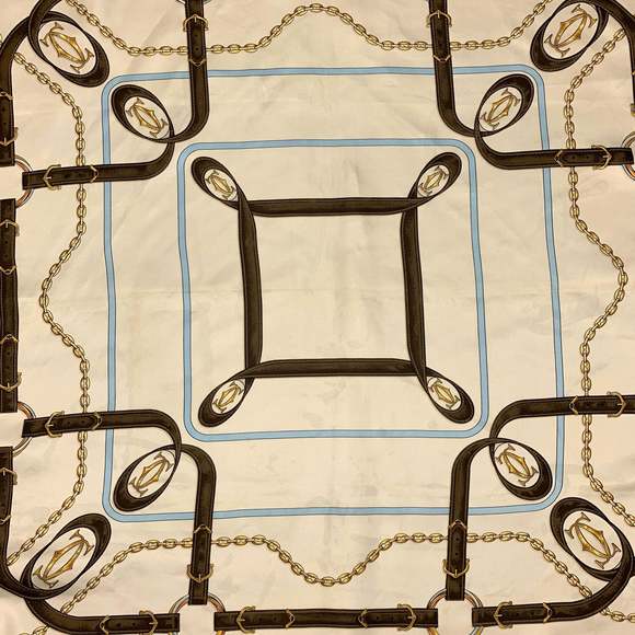 CARTIER Les Must de Cartier Cream & Brown Equestrian Silk Scarf - Picture 2 of 4